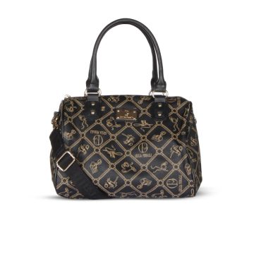 Bauletto nero e oro con stampa multi logo e tracol