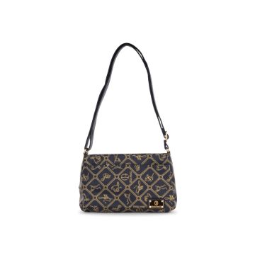 Borsa a spalla da donna blu navy con stampa monogr