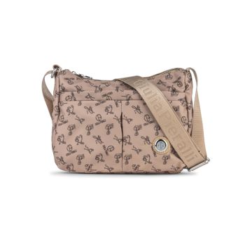 Borsa a tracolla beige da donna con stampa monogra