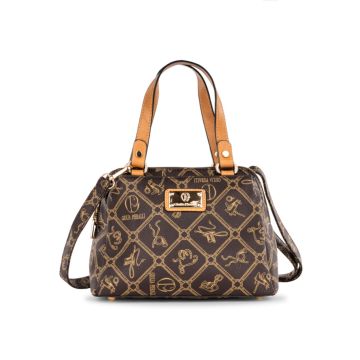 Bauletto marrone da donna in stampa multi logo