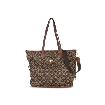 Shopper marrone da donna con stampa multi logo e t