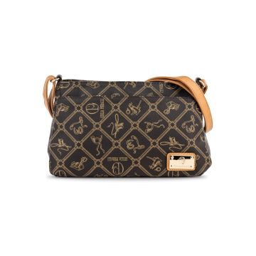 Borsa a tracolla marrone da donna con fantasia equ