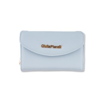Portafoglio azzurro da donna con logo dorato e sco