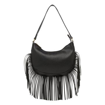 Borsa a spalla nera da donna con frange lunghe eff