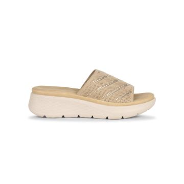 Sandali a fascia beige da donna con strass e zeppa Marinaseval