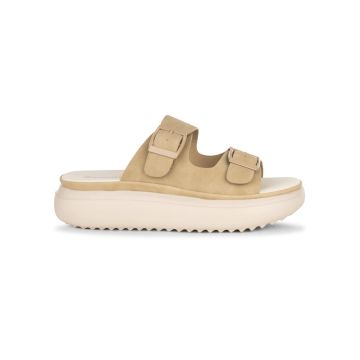 Sandali a fascia da donna beige con suola platform