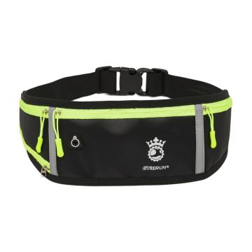 Marsupio nero sportivo Gymrun unisex con tasca e dettagli fluo