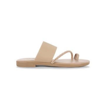 Ciabattine a fascia beige da donna con strass e an