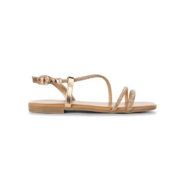 Sandali bassi oro rosa da donna con cinturini di strass Alesya