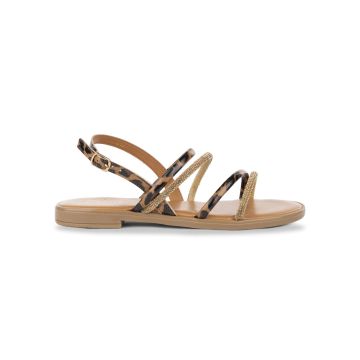 Sandali bassi animalier da donna con strass e cint