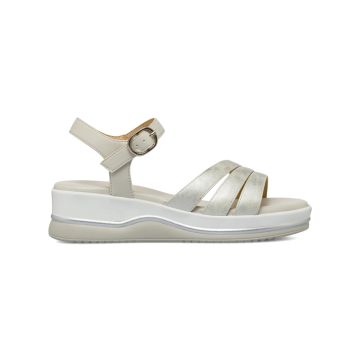 Sandali con zeppa media 4 cm da donna beige e argento Marinaseval
