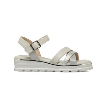 Sandali con zeppa bassa 4 cm panna e argento da donna Marinaseval