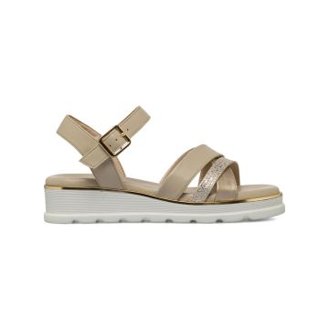 Sandali con zeppa da donna beige e oro con fasce g
