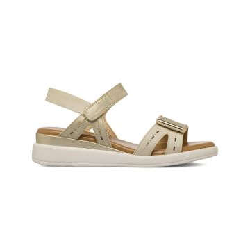 Sandali con zeppa bassa da donna bicolore beige e