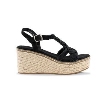Sandali neri da donna con zeppa 9 cm e tomaia intrecciata Marinaseval