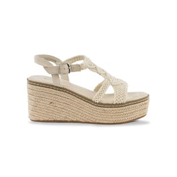 Sandali beige da donna con zeppa alta 9 cm in tess