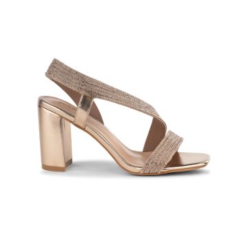 Sandali eleganti oro rosa da donna con strass e ta