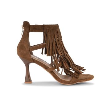 Sandali eleganti da donna marroni effetto scamosci