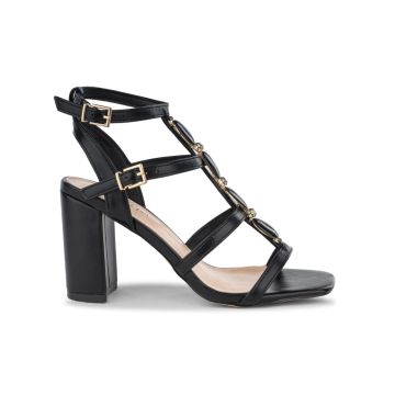 Sandali eleganti neri da donna con pietre e tacco alto 9 cm Alesya