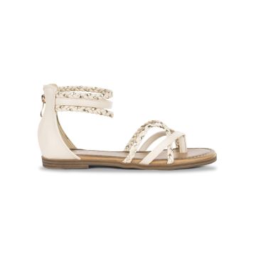 Sandali bassi beige da donna con cinturini intrecciati e zip Alesya