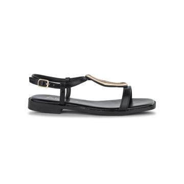 Sandali bassi eleganti da donna neri con inserto metallico oro Alesya