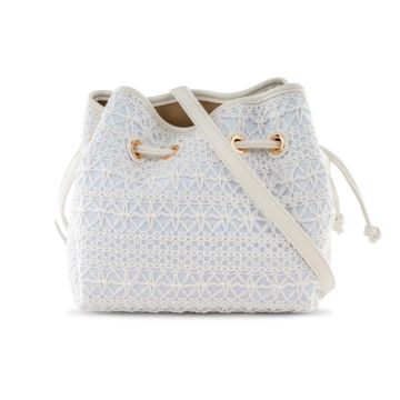 Borsa a secchiello da donna bianca e azzurra effet