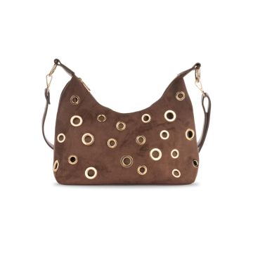 Borsa a spalla marrone da donna effetto scamosciat