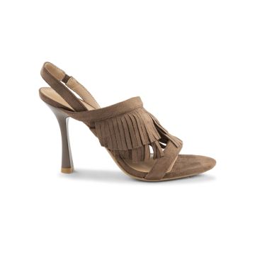 Sandali marroni Alesya da donna con tacco alto e frange