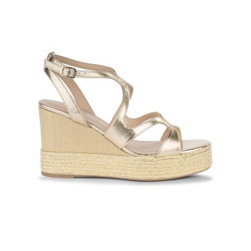 Sandali oro da donna con zeppa lavorata 11 cm e cinturini Alesya
