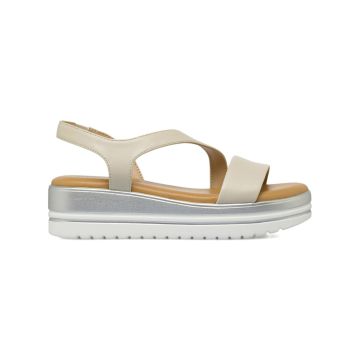 Sandali con zeppa da donna beige e argento con fon