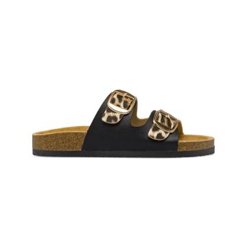Sandali neri con dettaglio leopardato da donna con