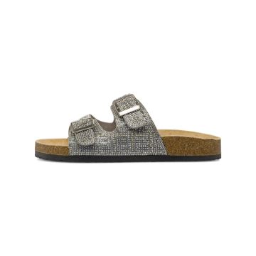 Sandali argento da donna con fibbie glitter e suol
