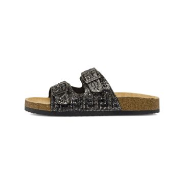 Sandali neri da donna con fibbie con strass geomet