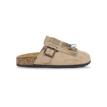 Sandali sabot beige da donna effetto scamosciato c