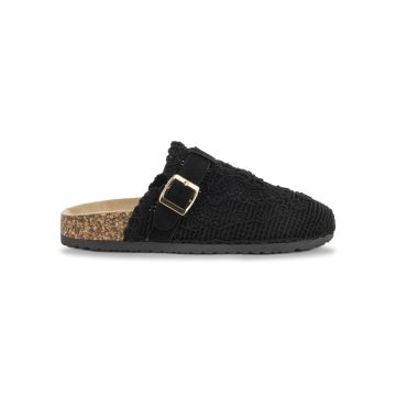 Sandali sabot neri da donna con tomaia crochet e f