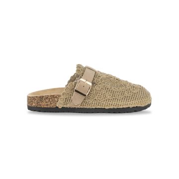 Sandali sabot beige da donna con tomaia crochet e