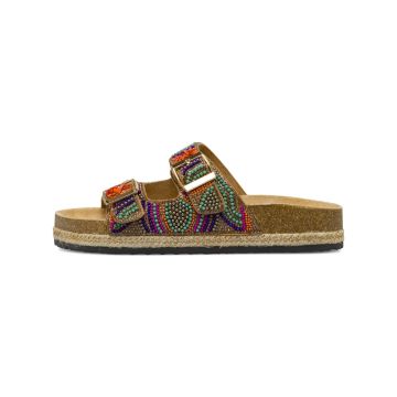 Sandali multicolore da donna con fibbie con perlin