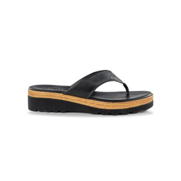 Sandali infradito neri da donna in pelle con zeppa