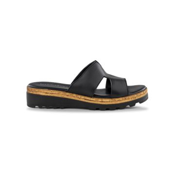 Sandali neri da donna in pelle con zeppa 4 cm e fo