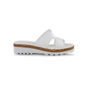 Sandali bianchi da donna in pelle con zeppa 4 cm e