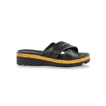 Sandali neri con zeppa bassa da donna in pelle con