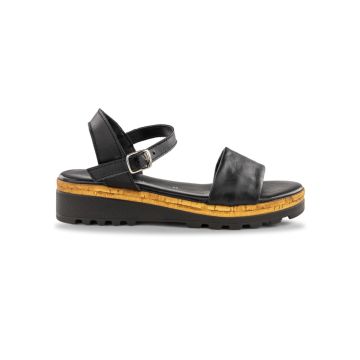 Sandali in pelle neri da donna con zeppa e dettagl