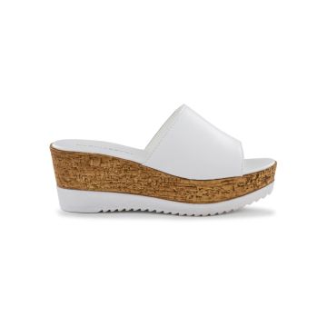 Sandali bianchi da donna in pelle con zeppa effett