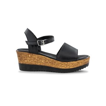 Sandali in pelle neri da donna con zeppa 6 cm Marinaseval