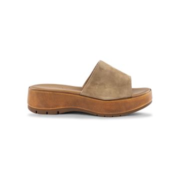 Sandali a fascia beige da donna in pelle scamoscia