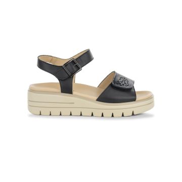 Sandali comfort neri con zeppa e fascia traforata Marinaseval