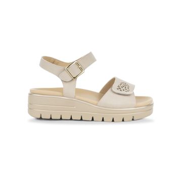 Sandali comfort beige con zeppa e fascia traforata Marinaseval
