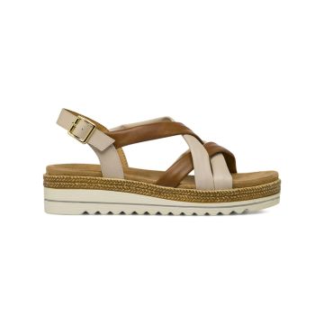Sandali casual con zeppa bicolore beige e marrone