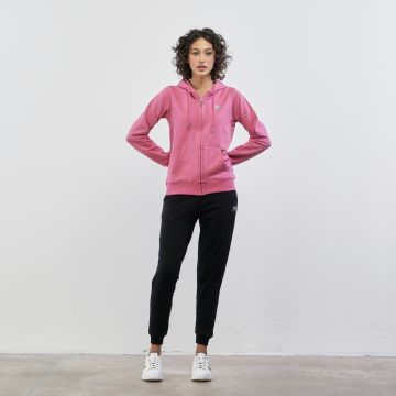 Tuta sportiva nera e rosa con dettaglio logo