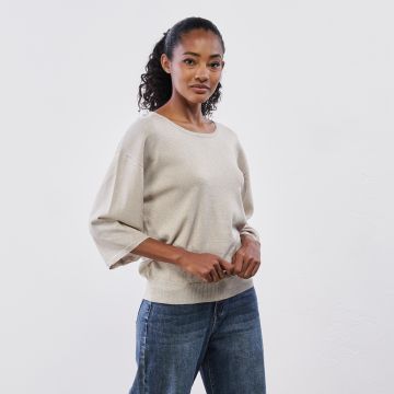 Maglione leggero beige da donna con effetto lurex e girocollo Yes Zee